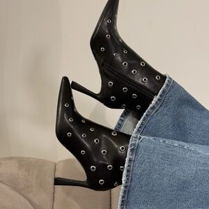 Shoe Dazzle Black Studded Heeled Boots